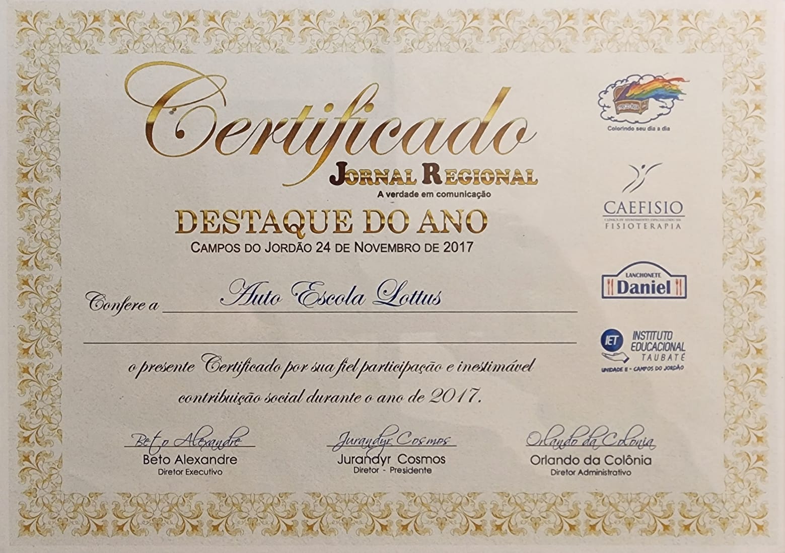 Destaque do ano 2017 auto escola lottus