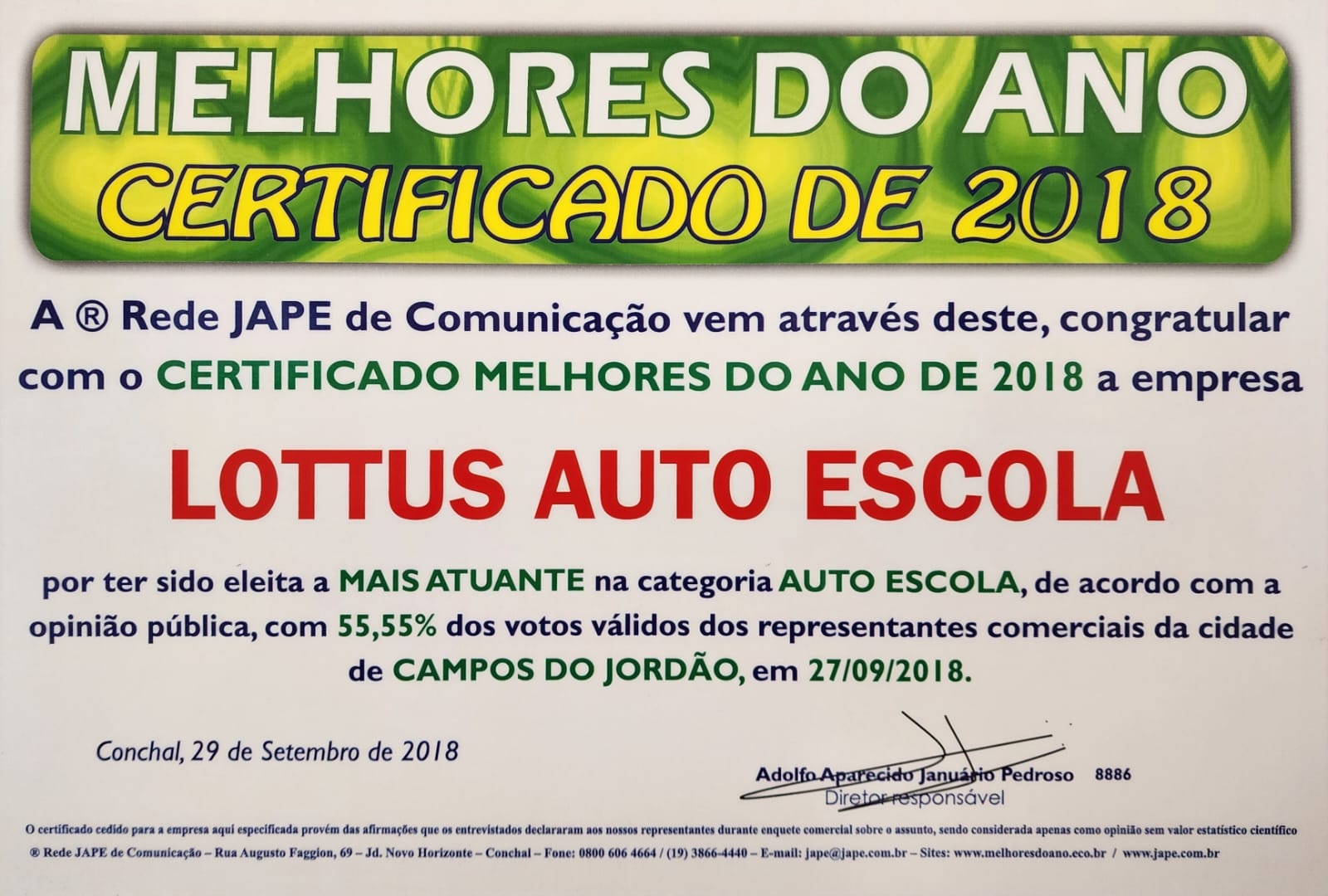 Melhores do ano Auto escola 2018