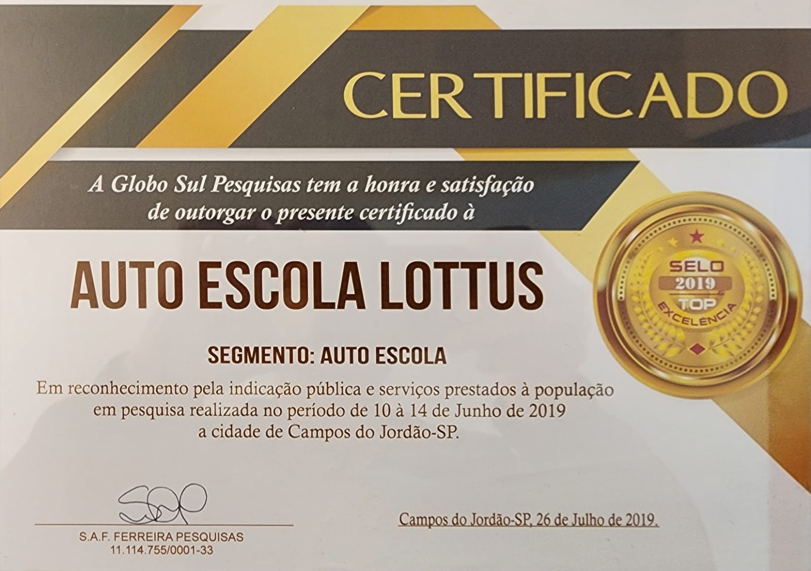 Top excelência 2019 auto escola lottus